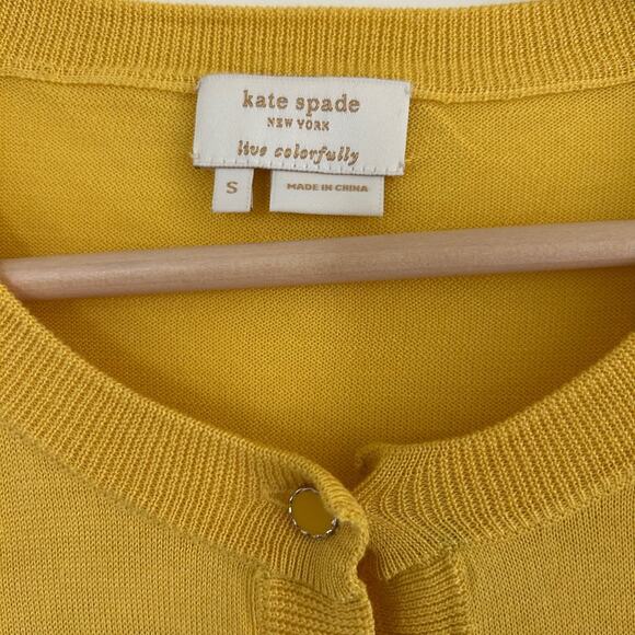 Kate Spade Live Cardigan Yellow SZS Silk Cashmere Classic Old Money Soft Touch - Picture 7 of 11